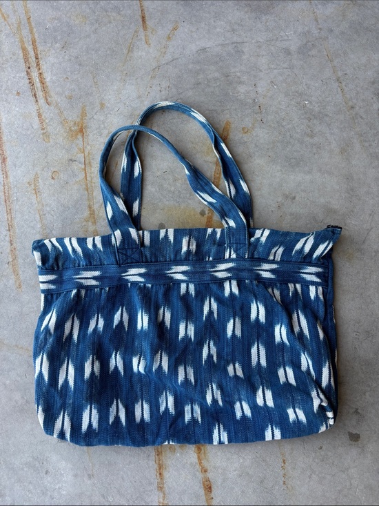 Vintage Handbags - Vintage Handwoven Guatemalan Blue White Cotton Tote Market Bag Cottagecore Boho